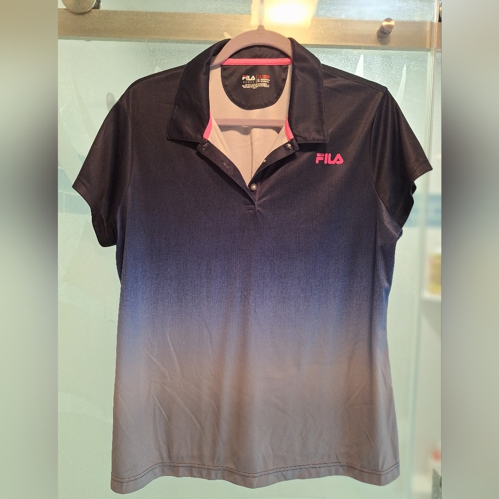 FILA Women’s Ombre Polo Top in Navy with Pink Logo
